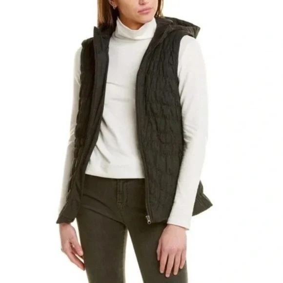 Avec Les Filles Jackets & Blazers - Avec Les Filles Quilted Knit Membrane Hooded Vest in Charcoal